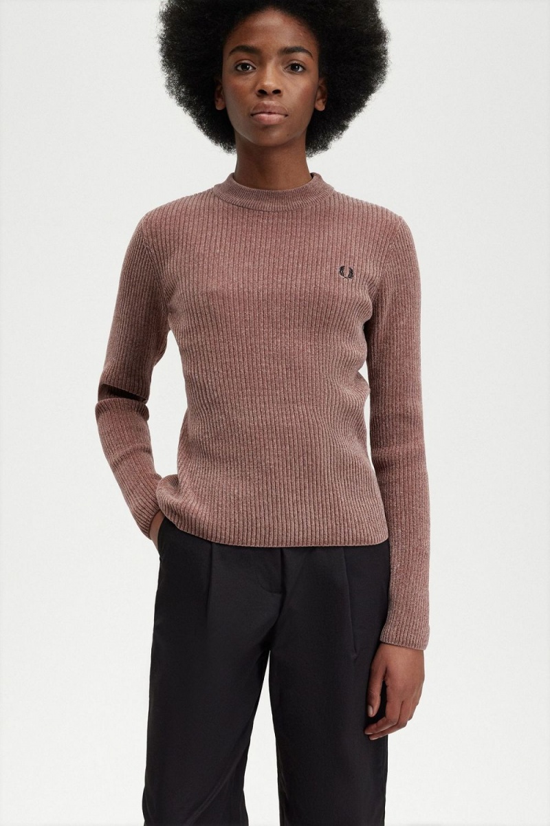 Fred Perry Chenille Rib Women's Jumper Dark Pink | HIZUF8692