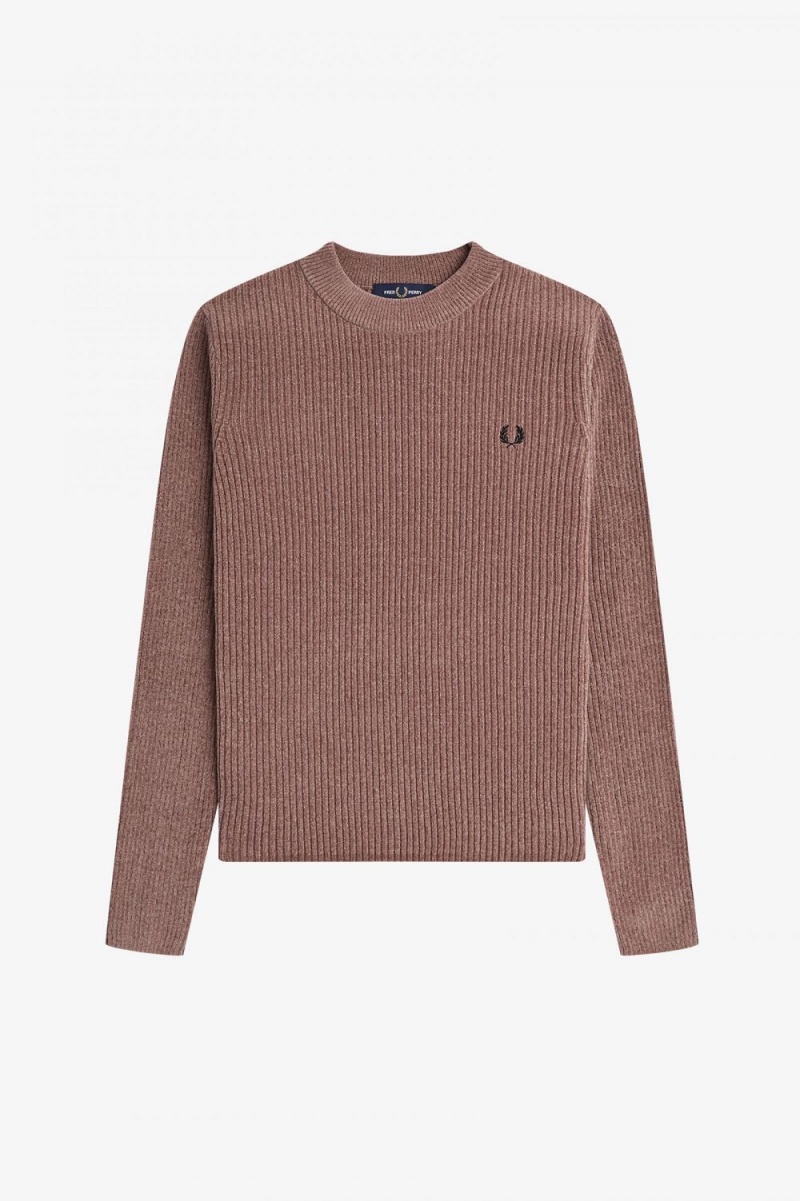 Fred Perry Chenille Rib Women's Jumper Dark Pink | HIZUF8692