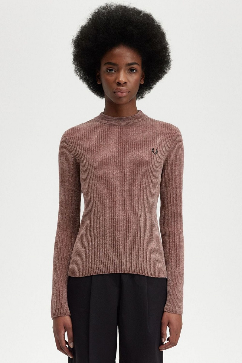 Fred Perry Chenille Rib Women\'s Jumper Dark Pink | HIZUF8692