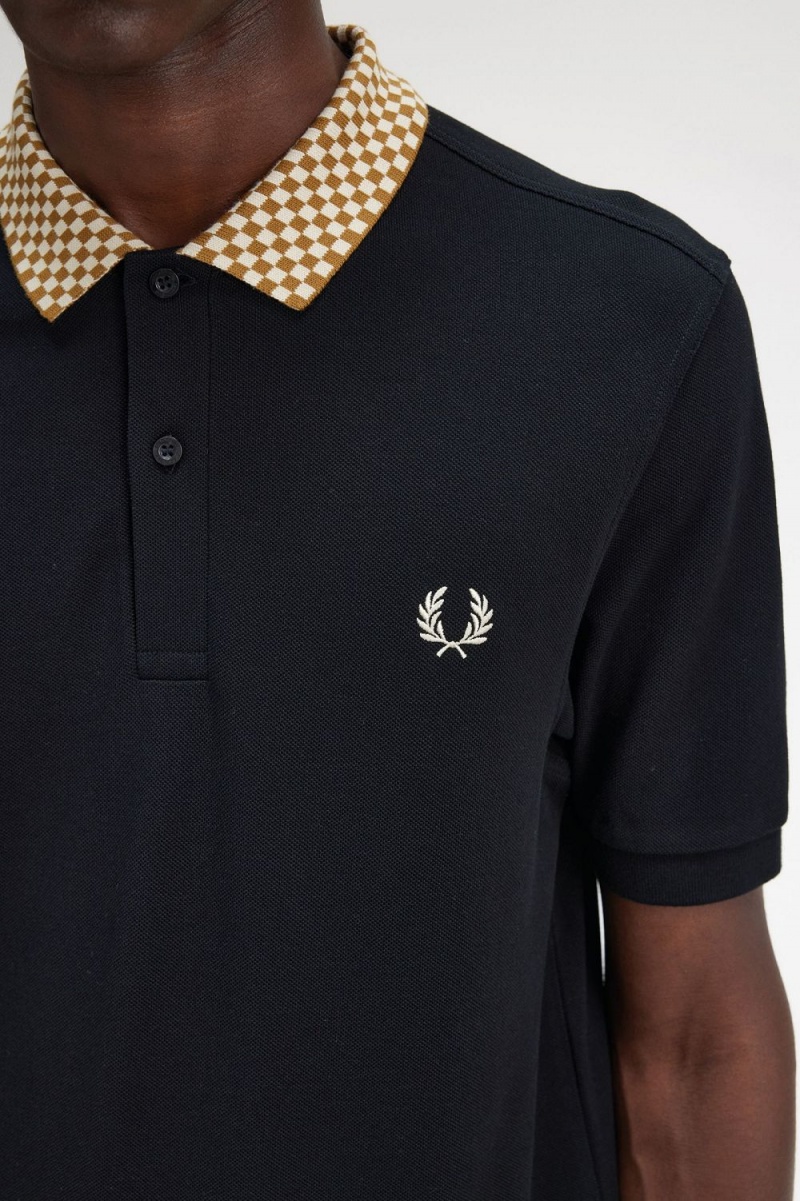 Fred Perry Chequerboard Collar Men's Polo Shirt Black | MGVRN5782