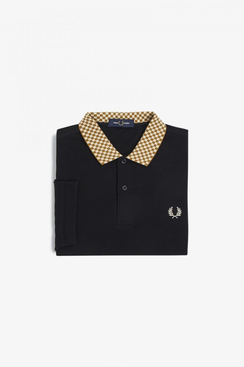 Fred Perry Chequerboard Collar Men's Polo Shirt Black | MGVRN5782