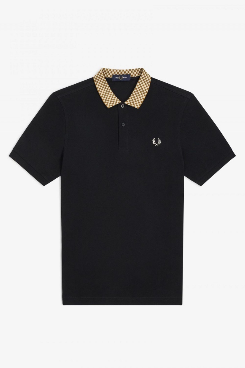 Fred Perry Chequerboard Collar Men's Polo Shirt Black | MGVRN5782