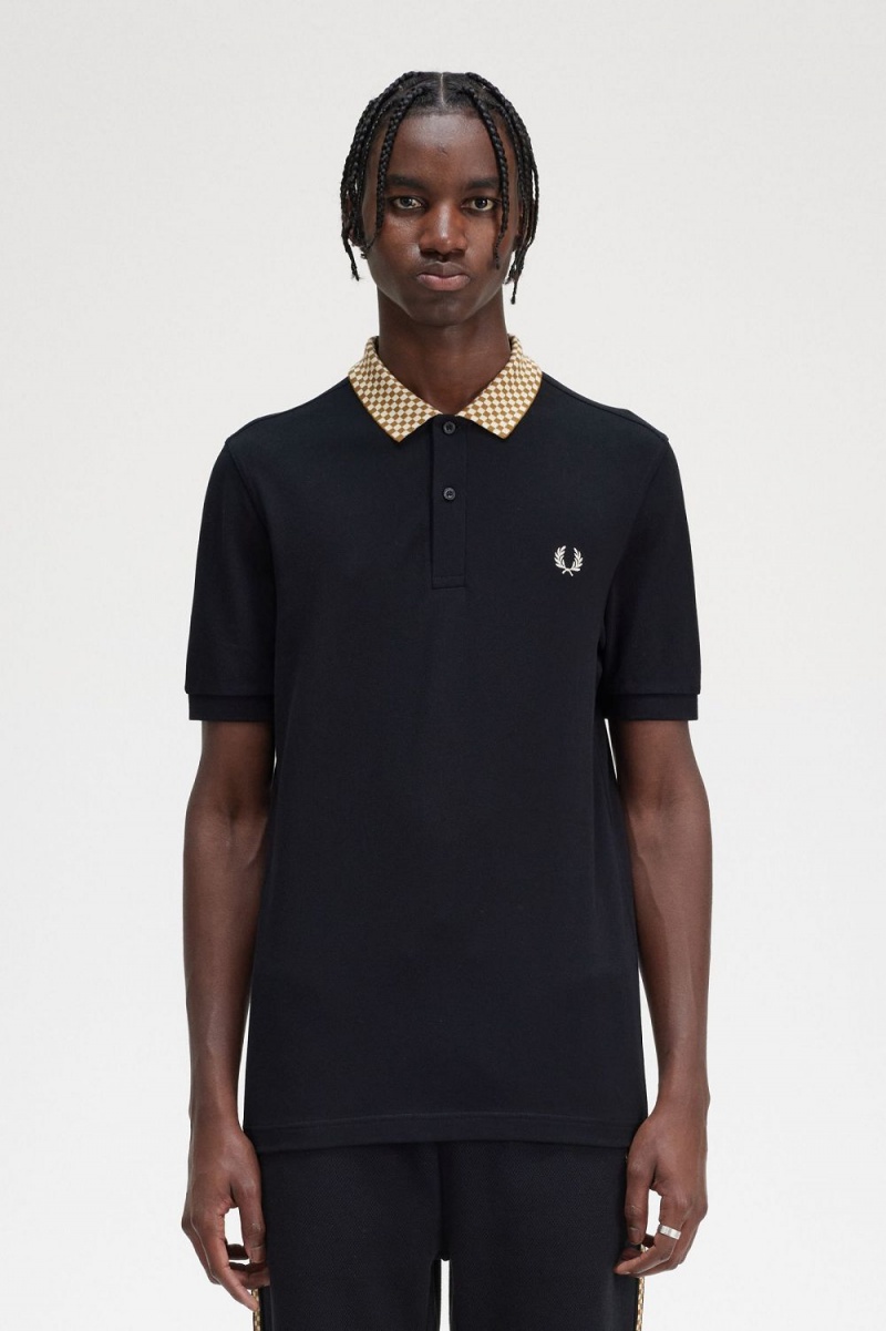 Fred Perry Chequerboard Collar Men\'s Polo Shirt Black | MGVRN5782