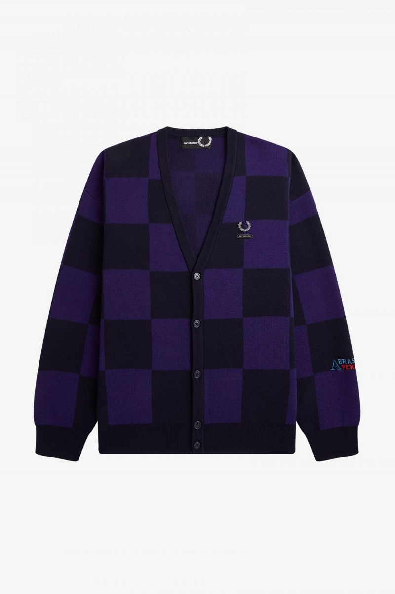 Fred Perry Chequerboard Men's Cardigan Navy | YMJVI8263