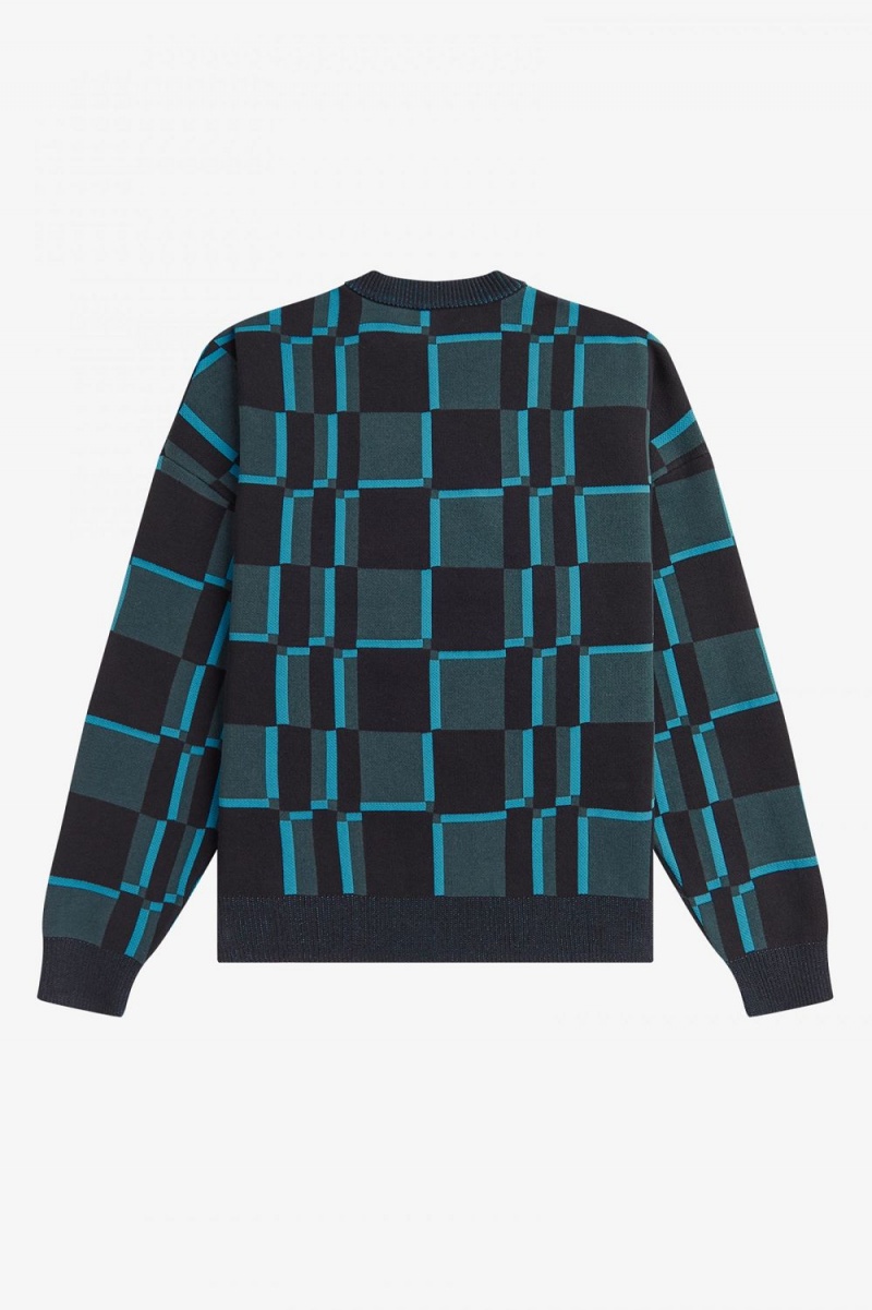 Fred Perry Chequerboard Women's Jumper Cyber Blue | PXEWZ7480