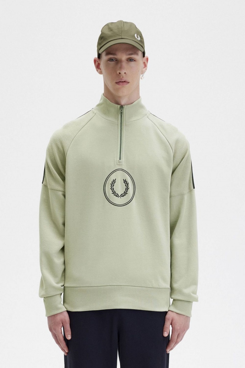 Fred Perry Circle Branding Half-Zip Men's Sweatshirts Mint | MJIYA6042