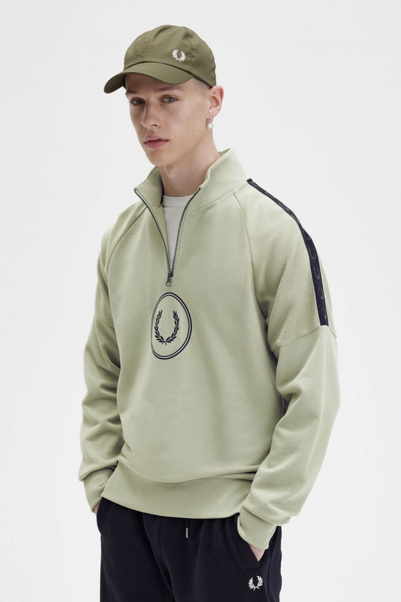 Fred Perry Circle Branding Half-Zip Men's Sweatshirts Mint | MJIYA6042