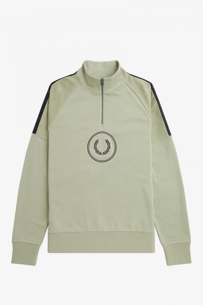 Fred Perry Circle Branding Half-Zip Men's Sweatshirts Mint | MJIYA6042