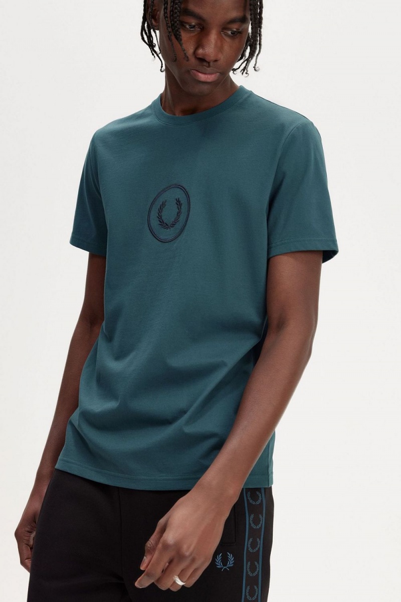 Fred Perry Circle Branding Men's T-Shirt Petrol Blue | NFEMC3485