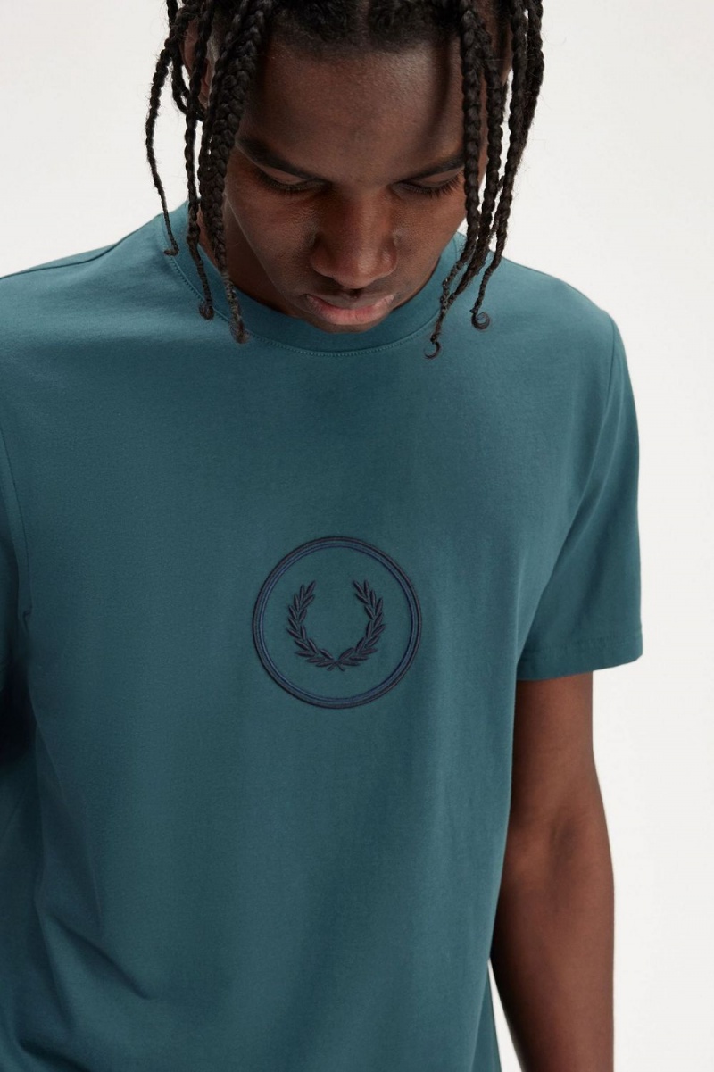 Fred Perry Circle Branding Men's T-Shirt Petrol Blue | NFEMC3485