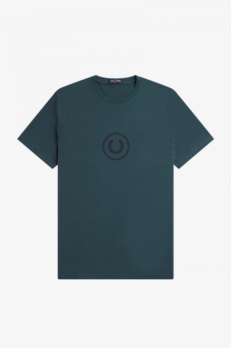 Fred Perry Circle Branding Men's T-Shirt Petrol Blue | NFEMC3485