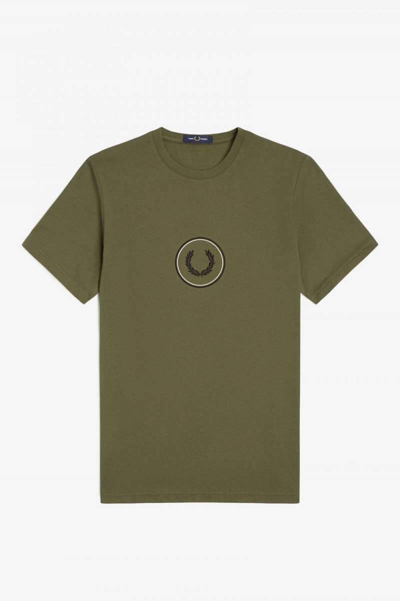 Fred Perry Circle Branding Men\'s T-Shirt Uniform Green Black | MVXIR9765