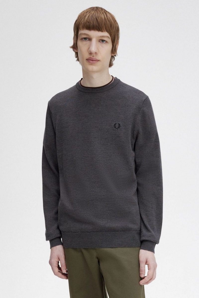 Fred Perry Classic Crew Neck Men's Jumper Dark Grey Marl | ARXDU3759