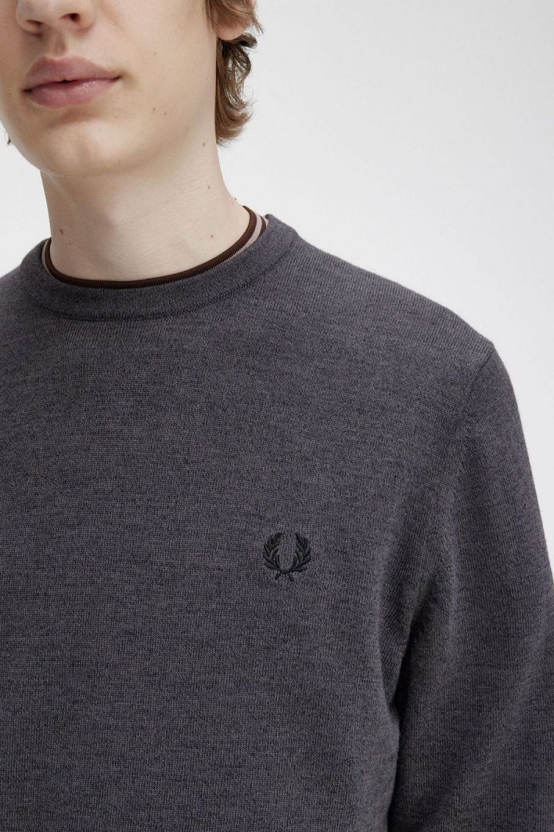 Fred Perry Classic Crew Neck Men's Jumper Dark Grey Marl | ARXDU3759