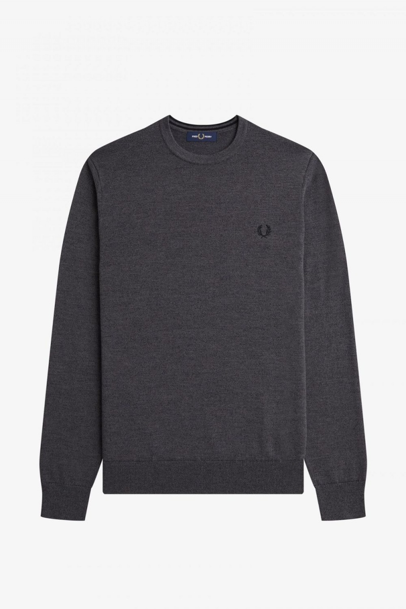 Fred Perry Classic Crew Neck Men's Jumper Dark Grey Marl | ARXDU3759