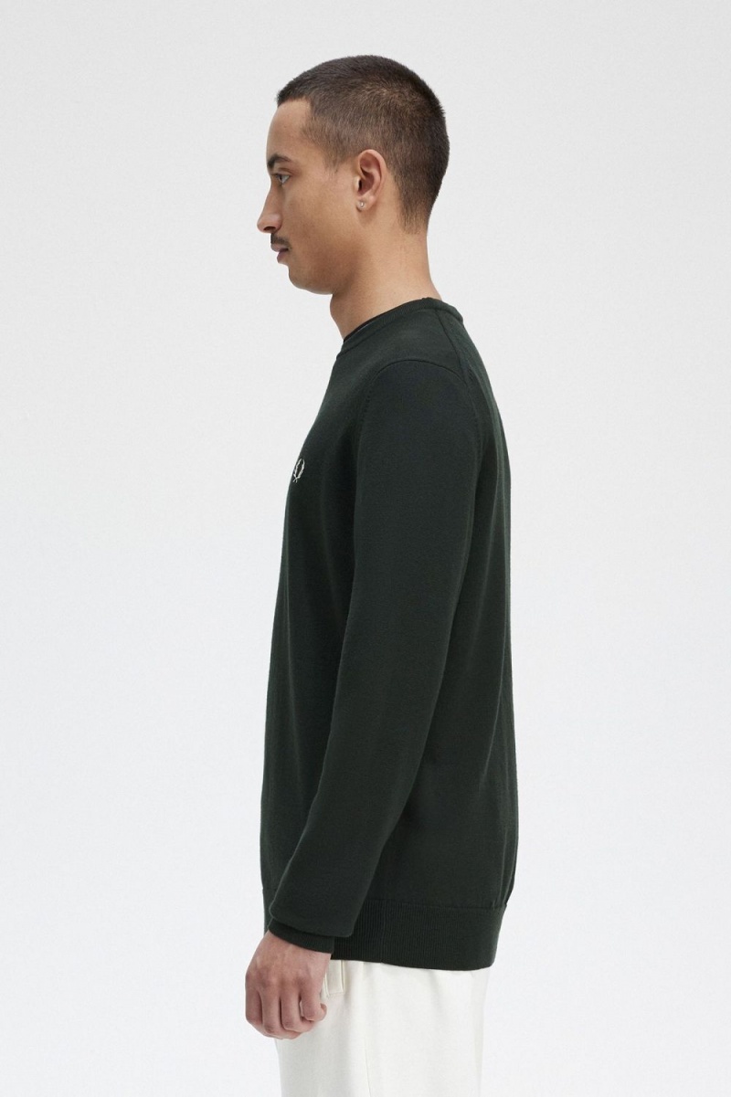 Fred Perry Classic Crew Neck Men's Jumper Night Green | MUHAB9830