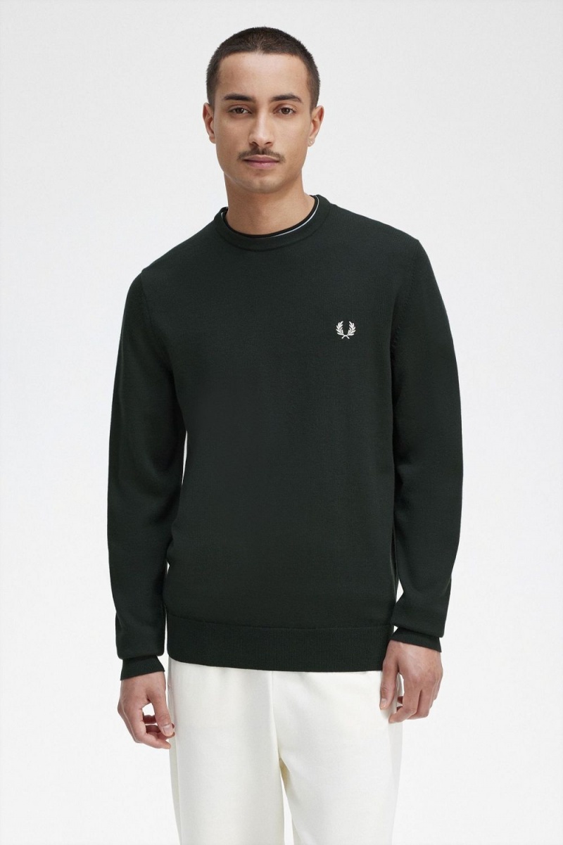 Fred Perry Classic Crew Neck Men's Jumper Night Green | MUHAB9830