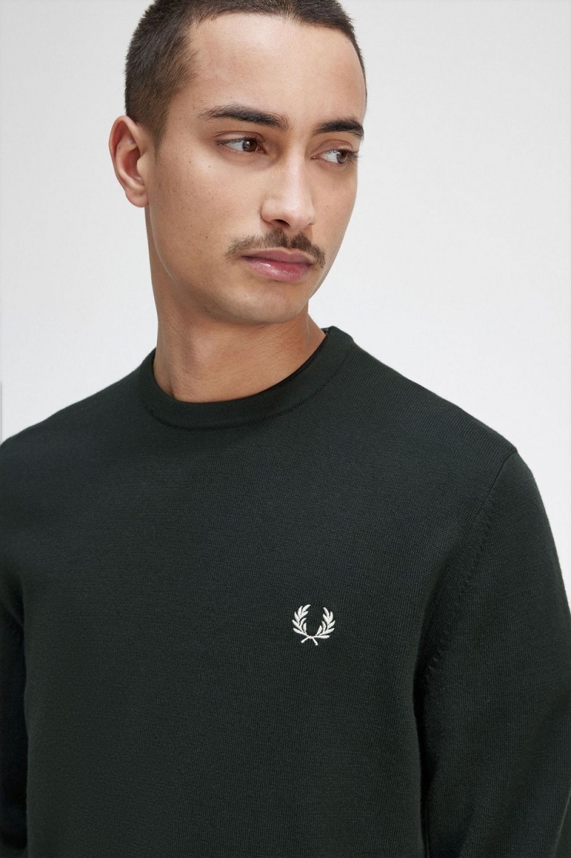 Fred Perry Classic Crew Neck Men's Jumper Night Green | MUHAB9830