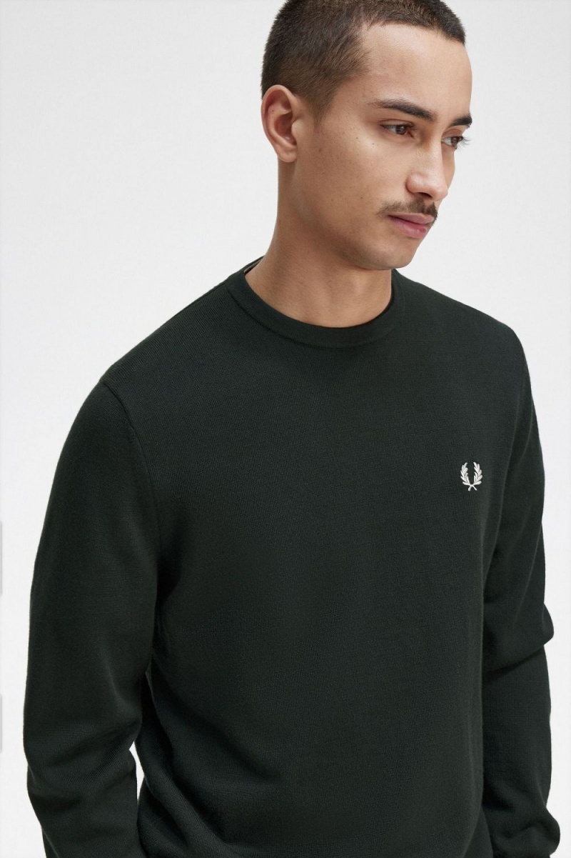 Fred Perry Classic Crew Neck Men's Jumper Night Green | MUHAB9830