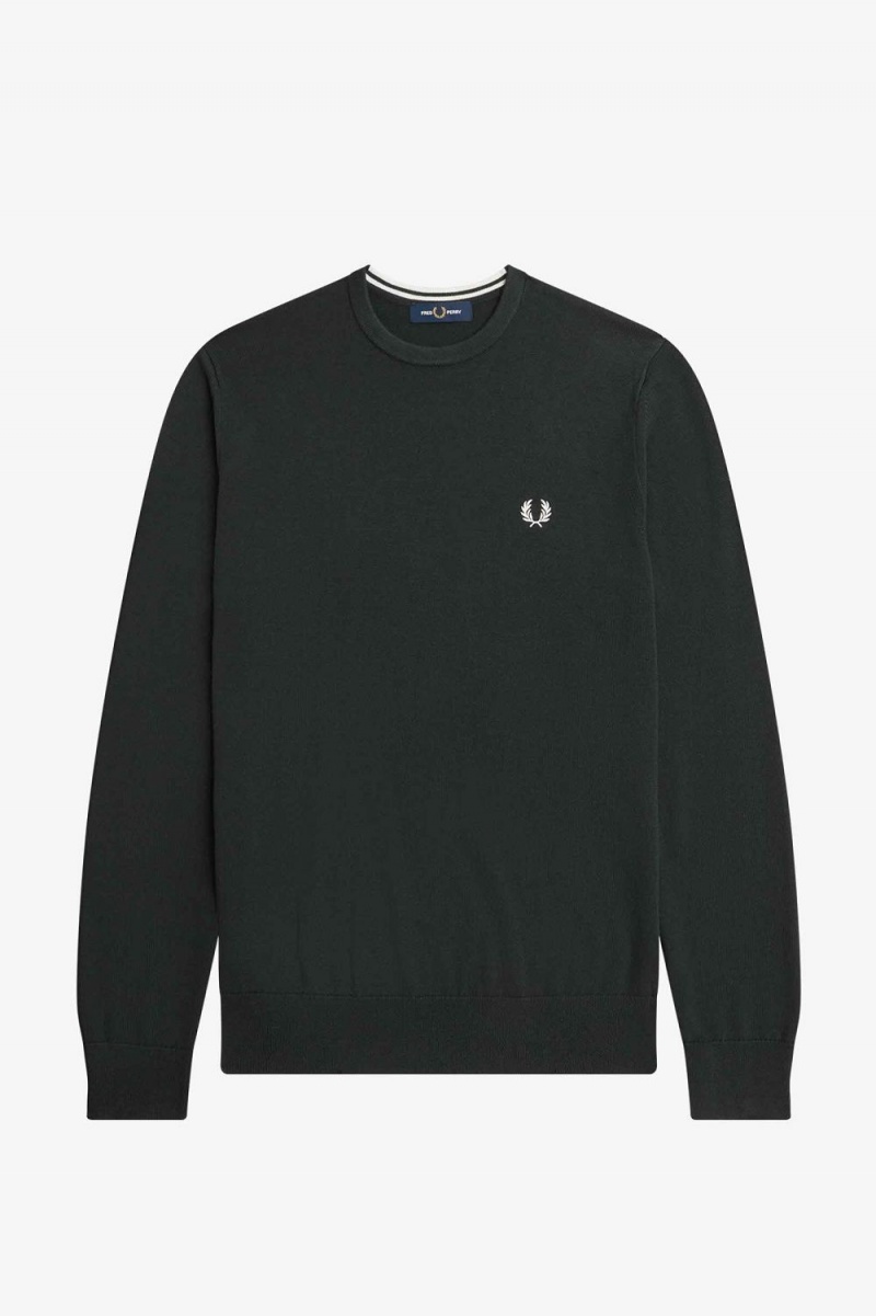 Fred Perry Classic Crew Neck Men's Jumper Night Green | MUHAB9830