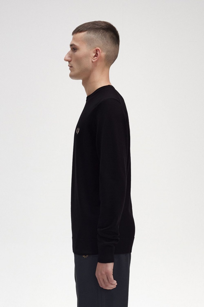 Fred Perry Classic Crew Neck Men's Jumper Black | ELWFK0689