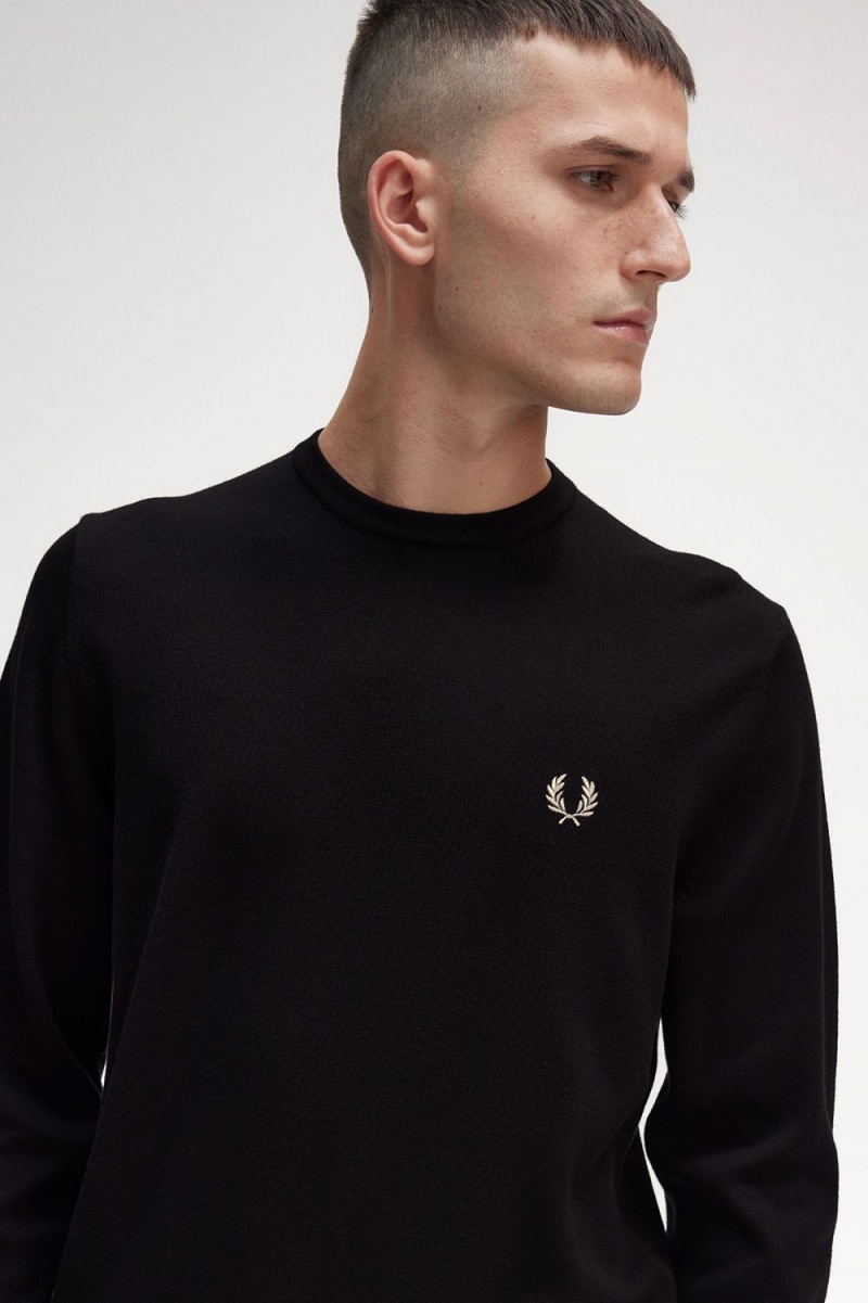 Fred Perry Classic Crew Neck Men's Jumper Black | ELWFK0689