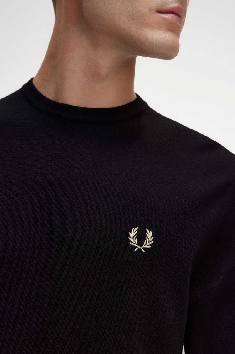 Fred Perry Classic Crew Neck Men's Jumper Black | ELWFK0689