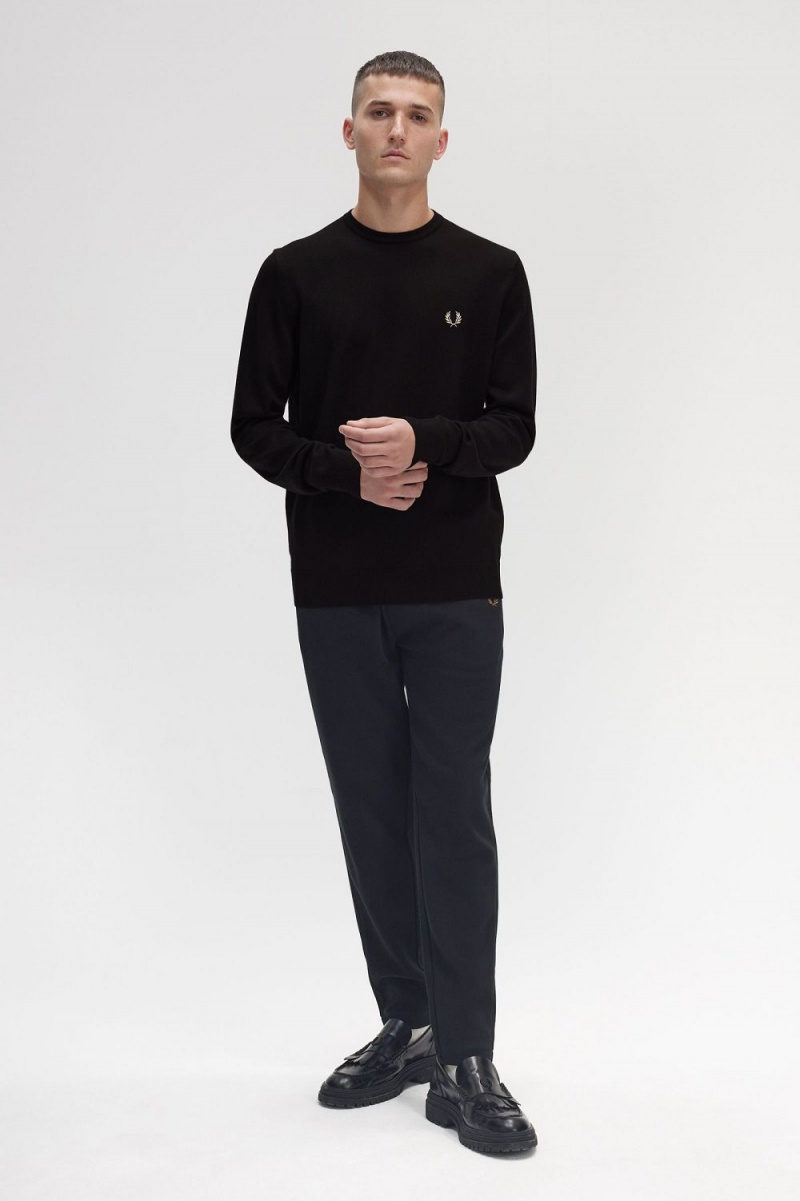 Fred Perry Classic Crew Neck Men's Jumper Black | ELWFK0689