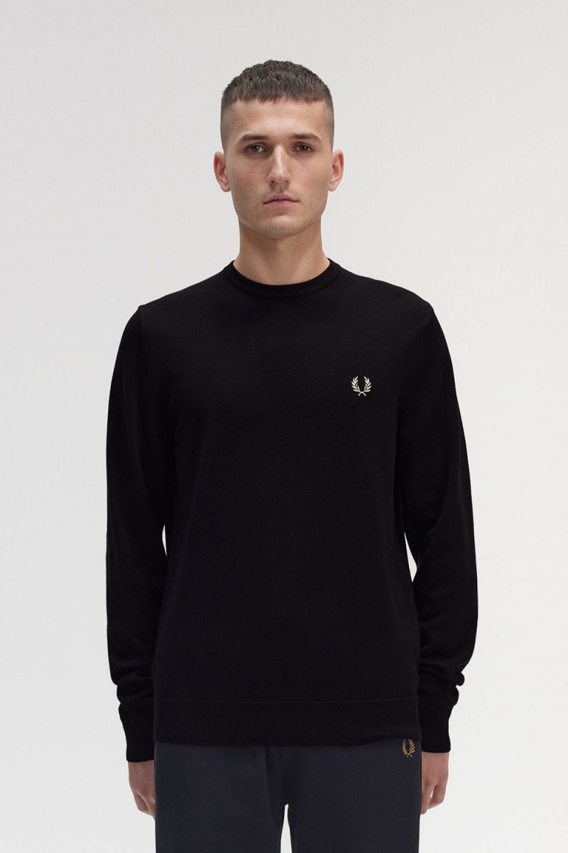 Fred Perry Classic Crew Neck Men\'s Jumper Black | ELWFK0689