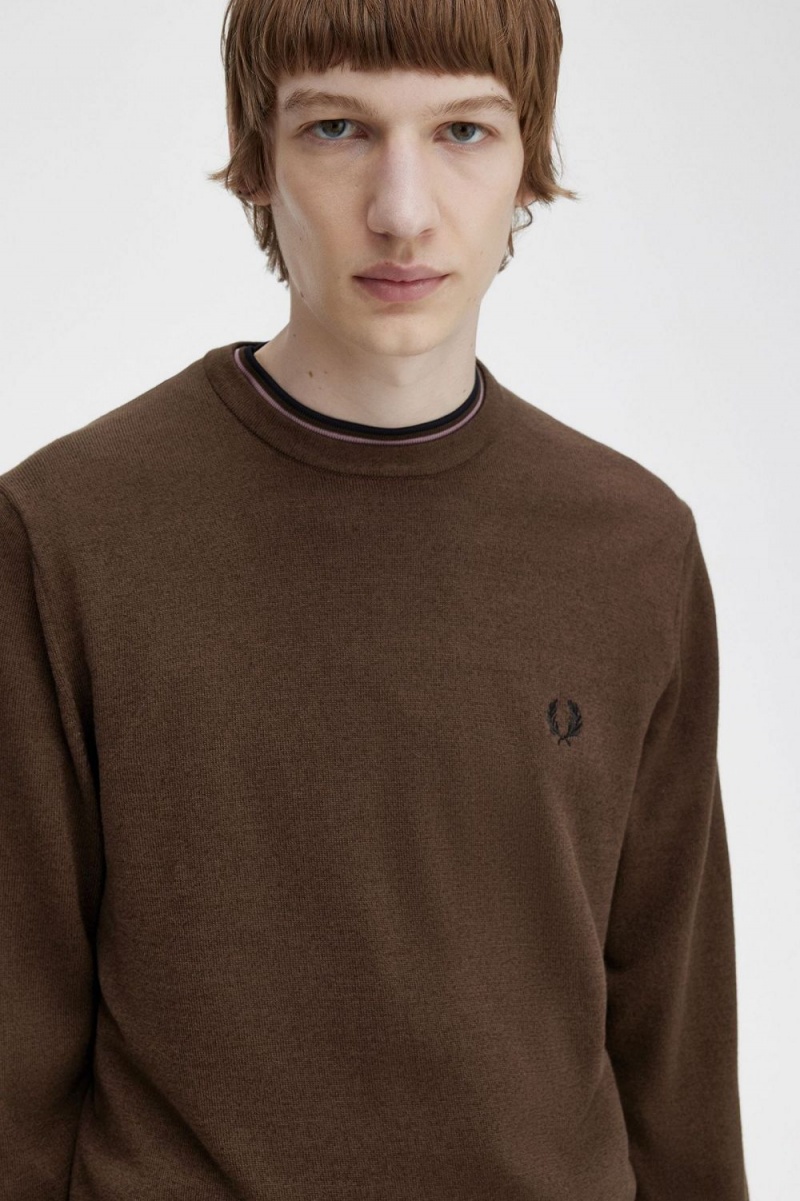 Fred Perry Classic Crew Neck Men's Jumper Burnt Tobacco | WCTSG3947