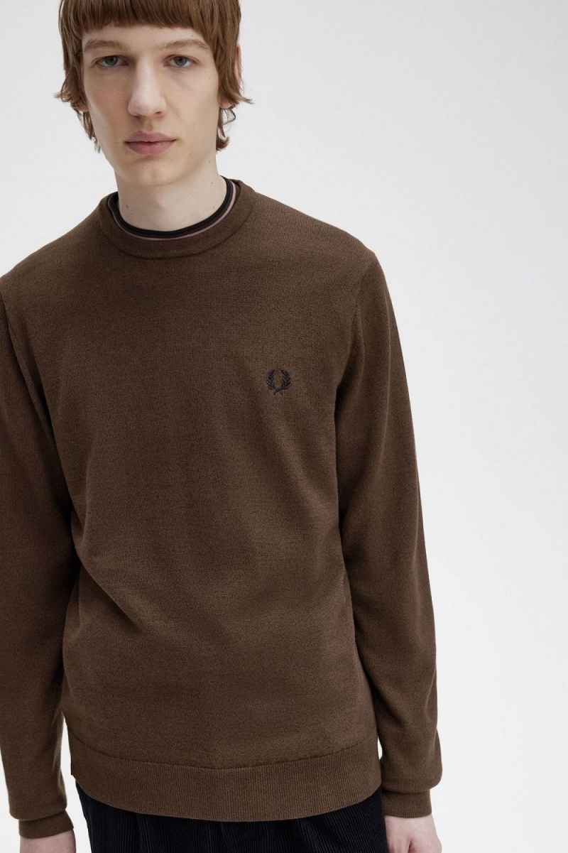 Fred Perry Classic Crew Neck Men's Jumper Burnt Tobacco | WCTSG3947