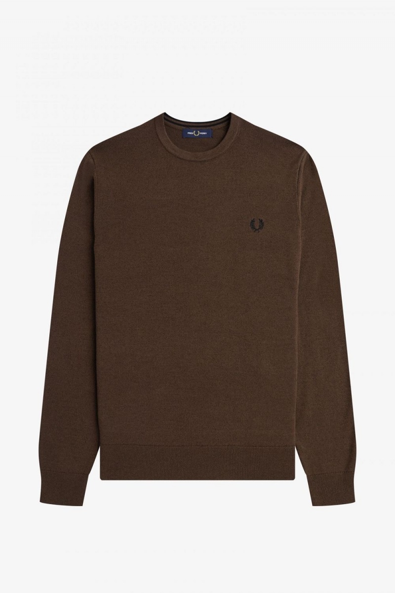 Fred Perry Classic Crew Neck Men's Jumper Burnt Tobacco | WCTSG3947