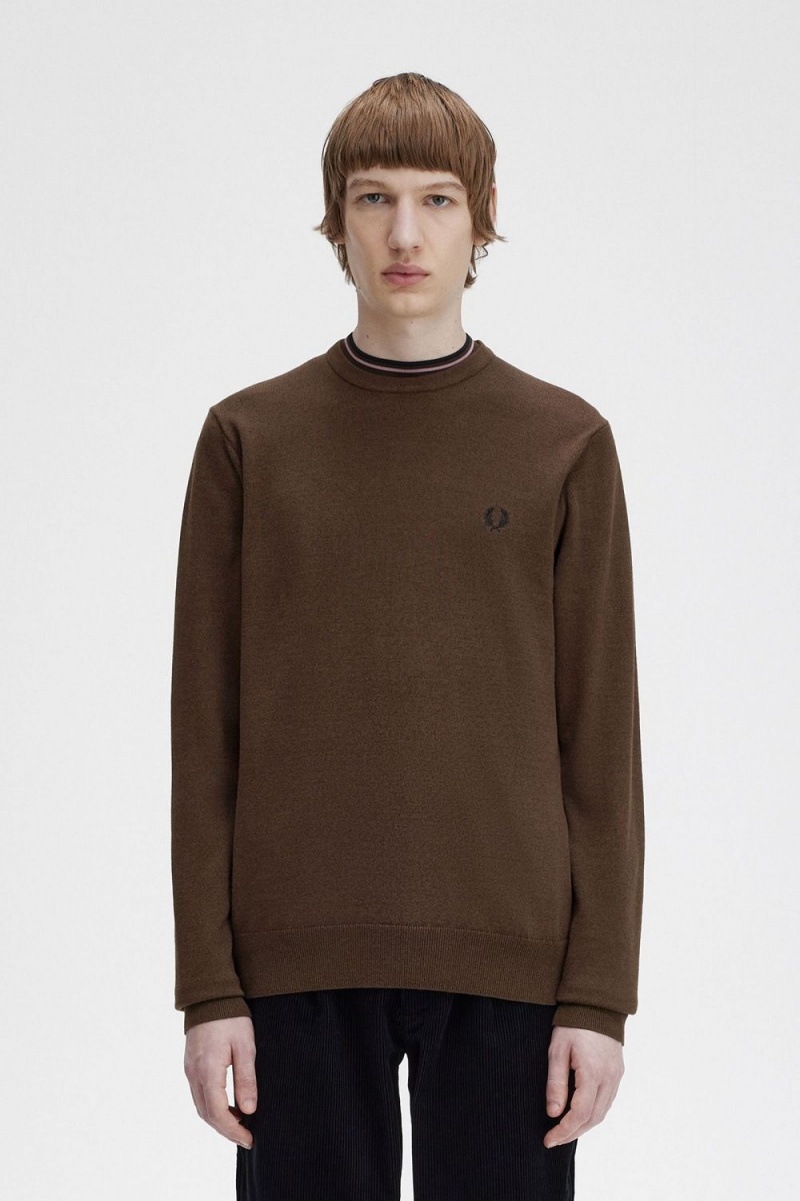 Fred Perry Classic Crew Neck Men\'s Jumper Burnt Tobacco | WCTSG3947