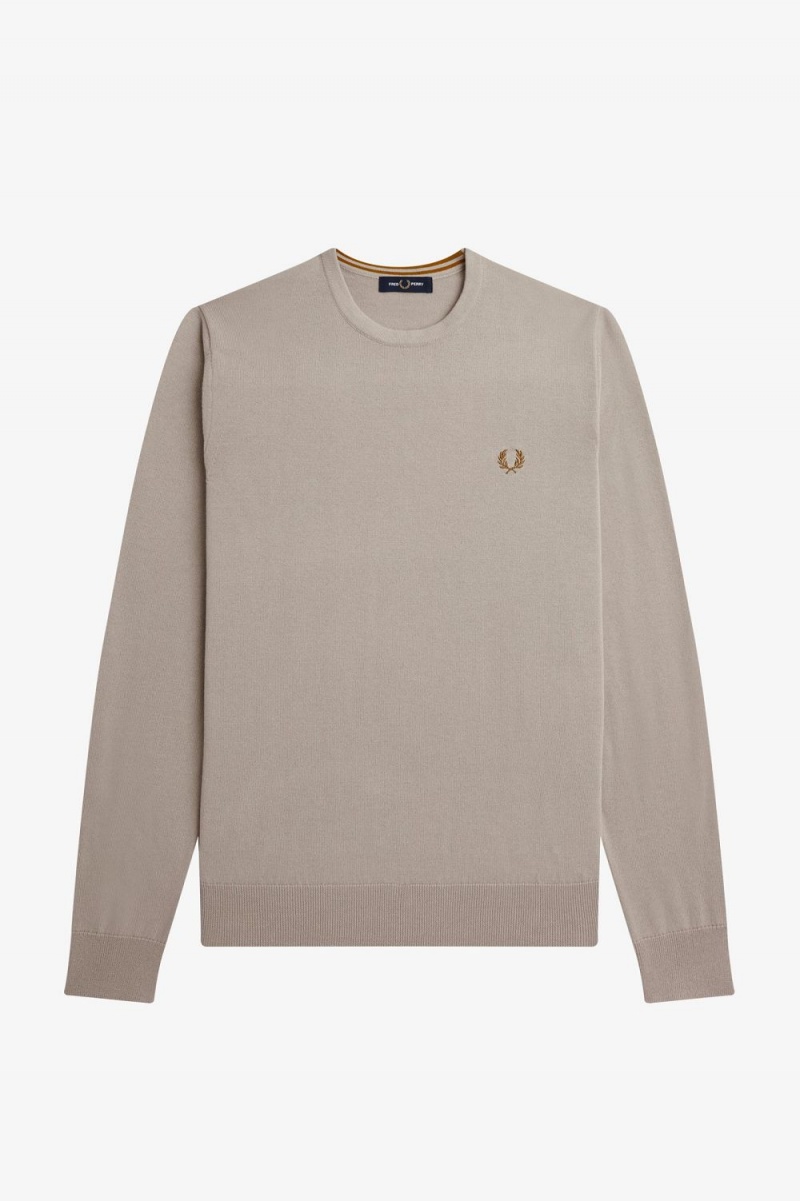 Fred Perry Classic Crew Neck Men's Jumper Dark Oatmeal | BXOHE4201