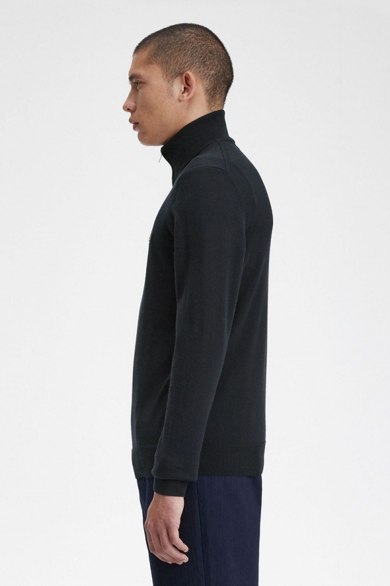 Fred Perry Classic Half Zip Men's Jumper Black | KJLQS0637