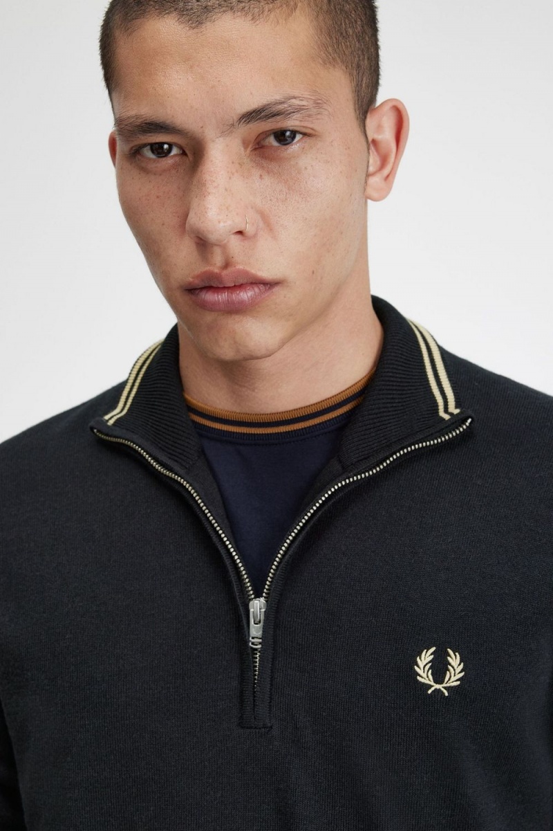 Fred Perry Classic Half Zip Men's Jumper Black | KJLQS0637