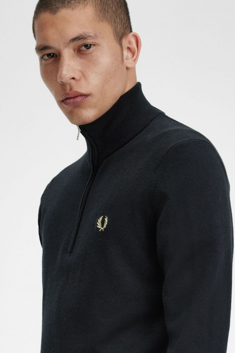 Fred Perry Classic Half Zip Men's Jumper Black | KJLQS0637