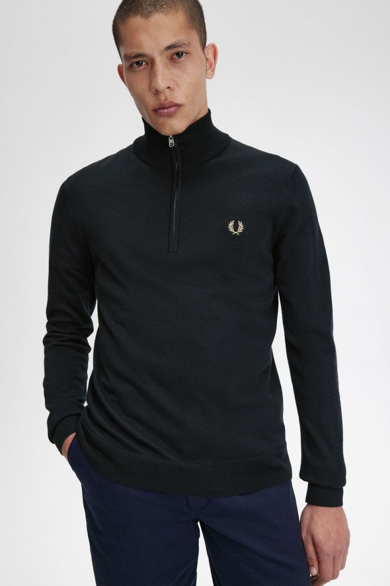 Fred Perry Classic Half Zip Men's Jumper Black | KJLQS0637