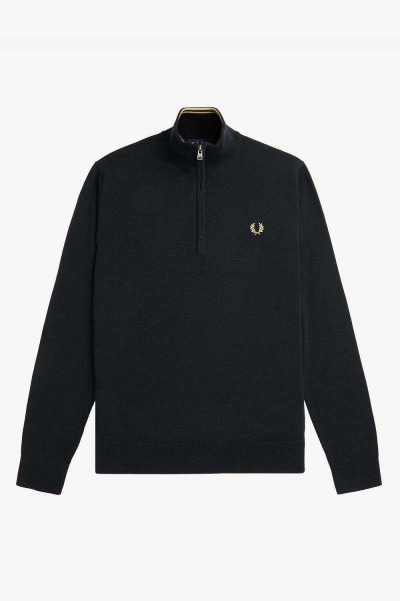 Fred Perry Classic Half Zip Men's Jumper Black | KJLQS0637