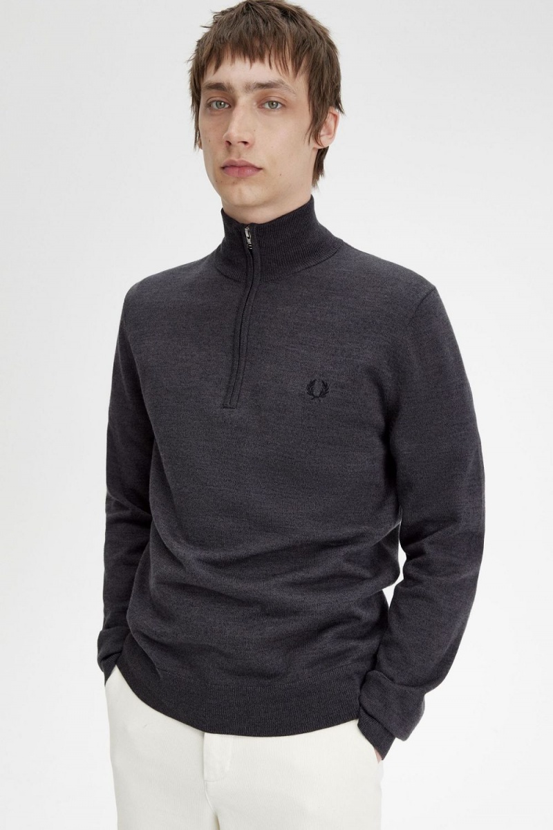 Fred Perry Classic Half Zip Men's Jumper Dark Grey Marl | VCJDX1735