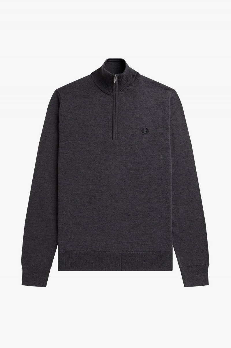 Fred Perry Classic Half Zip Men's Jumper Dark Grey Marl | VCJDX1735