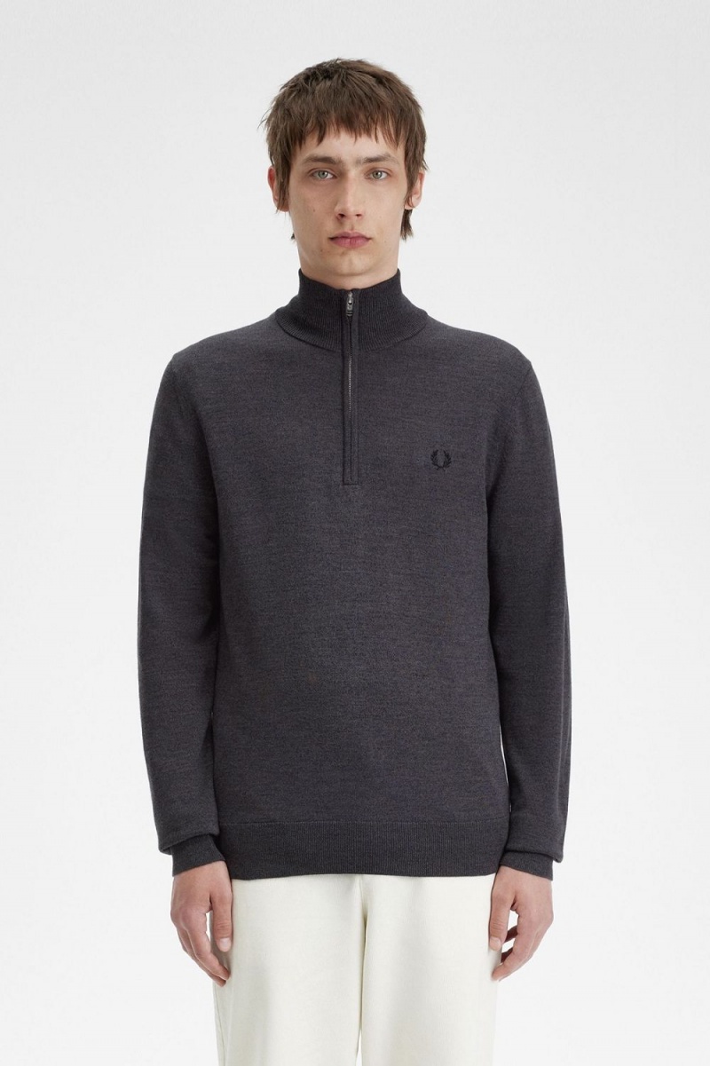 Fred Perry Classic Half Zip Men\'s Jumper Dark Grey Marl | VCJDX1735