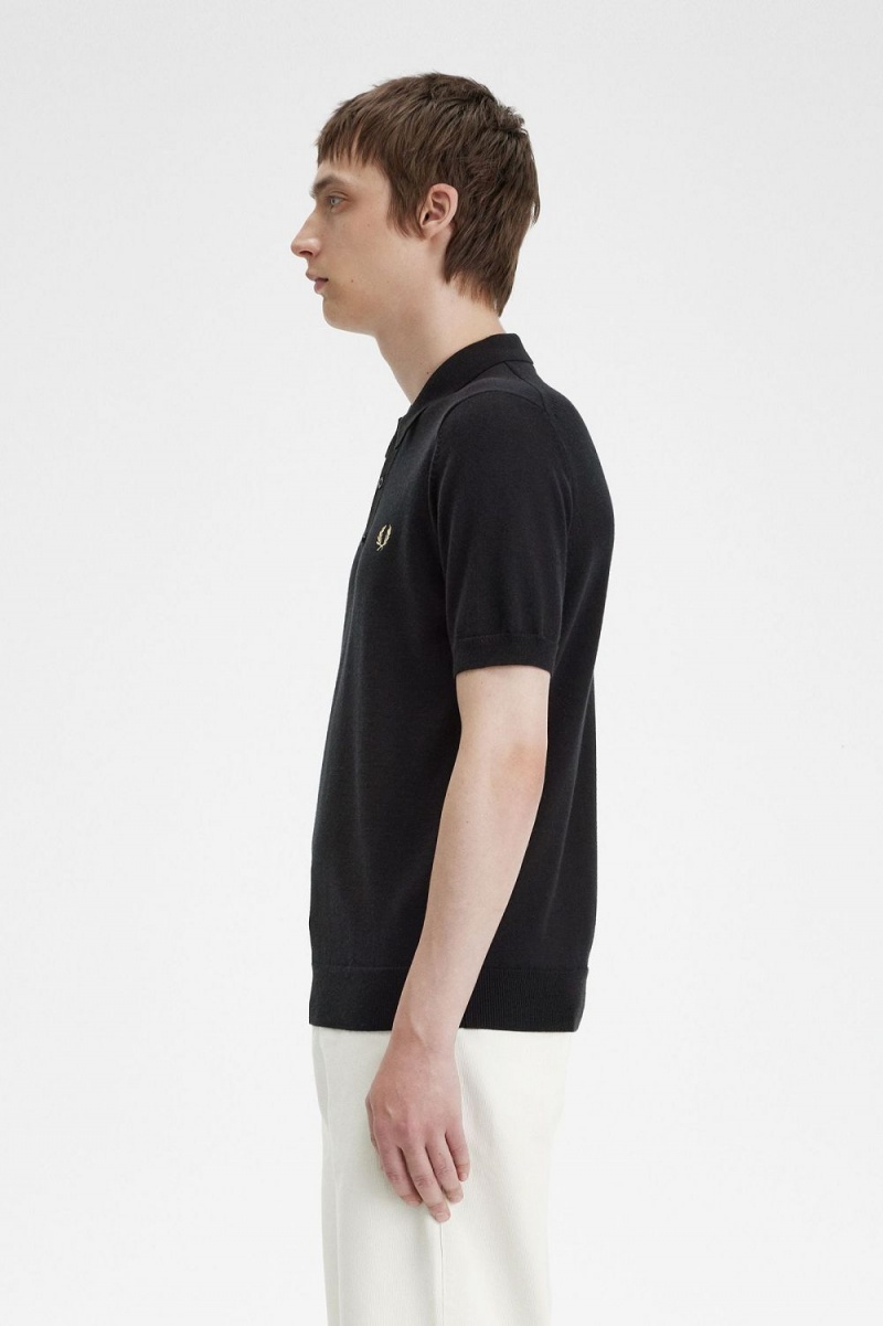 Fred Perry Classic Knitted Men's Shirt Black | BQWXV2831