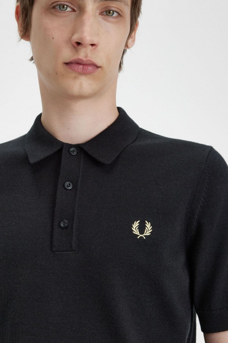 Fred Perry Classic Knitted Men's Shirt Black | BQWXV2831