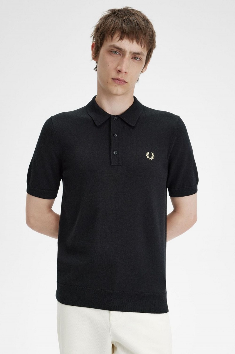 Fred Perry Classic Knitted Men's Shirt Black | BQWXV2831