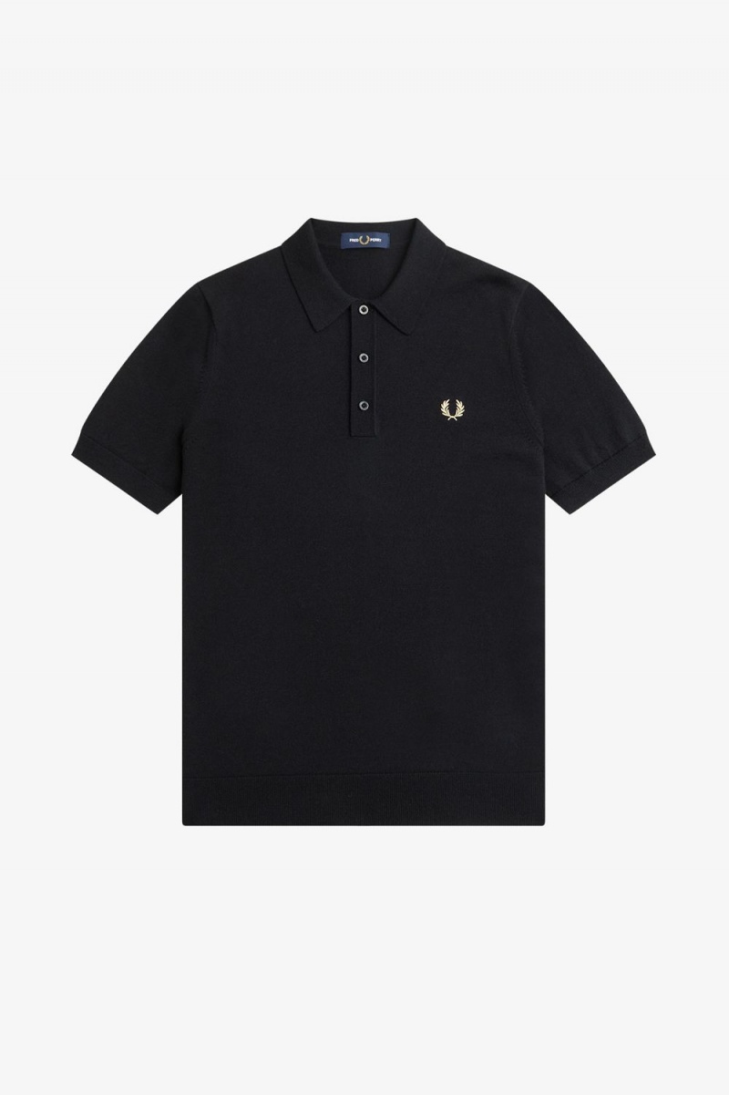 Fred Perry Classic Knitted Men's Shirt Black | BQWXV2831