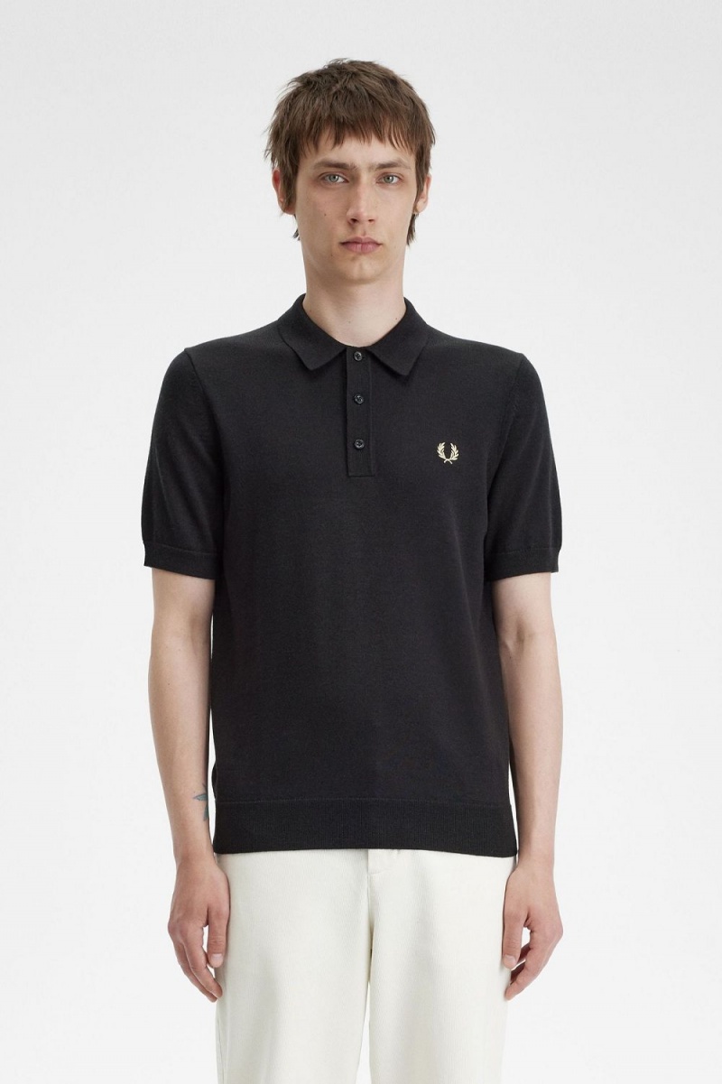 Fred Perry Classic Knitted Men\'s Shirt Black | BQWXV2831