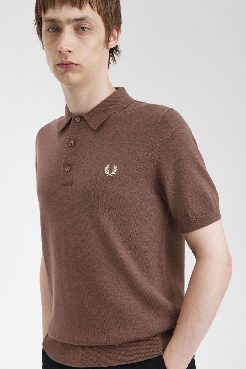 Fred Perry Classic Knitted Men's Shirt Dark Red | HITPY7629