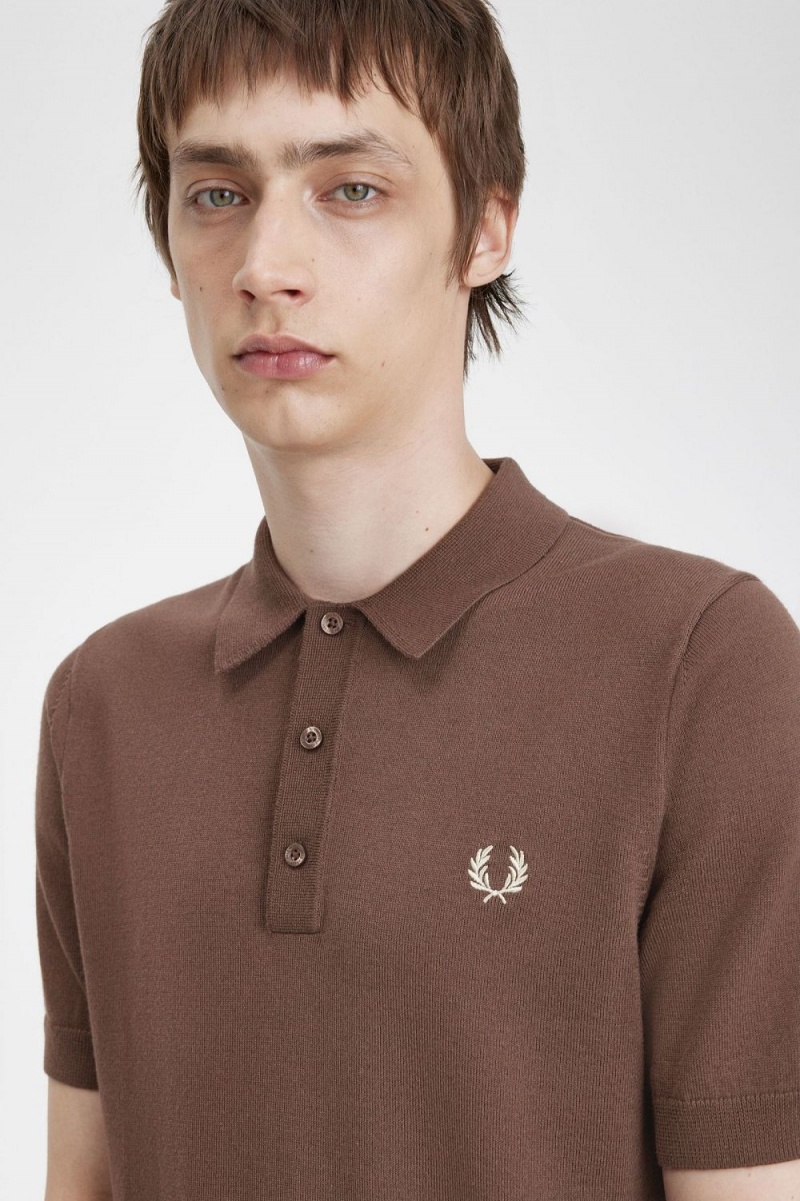 Fred Perry Classic Knitted Men's Shirt Dark Red | HITPY7629