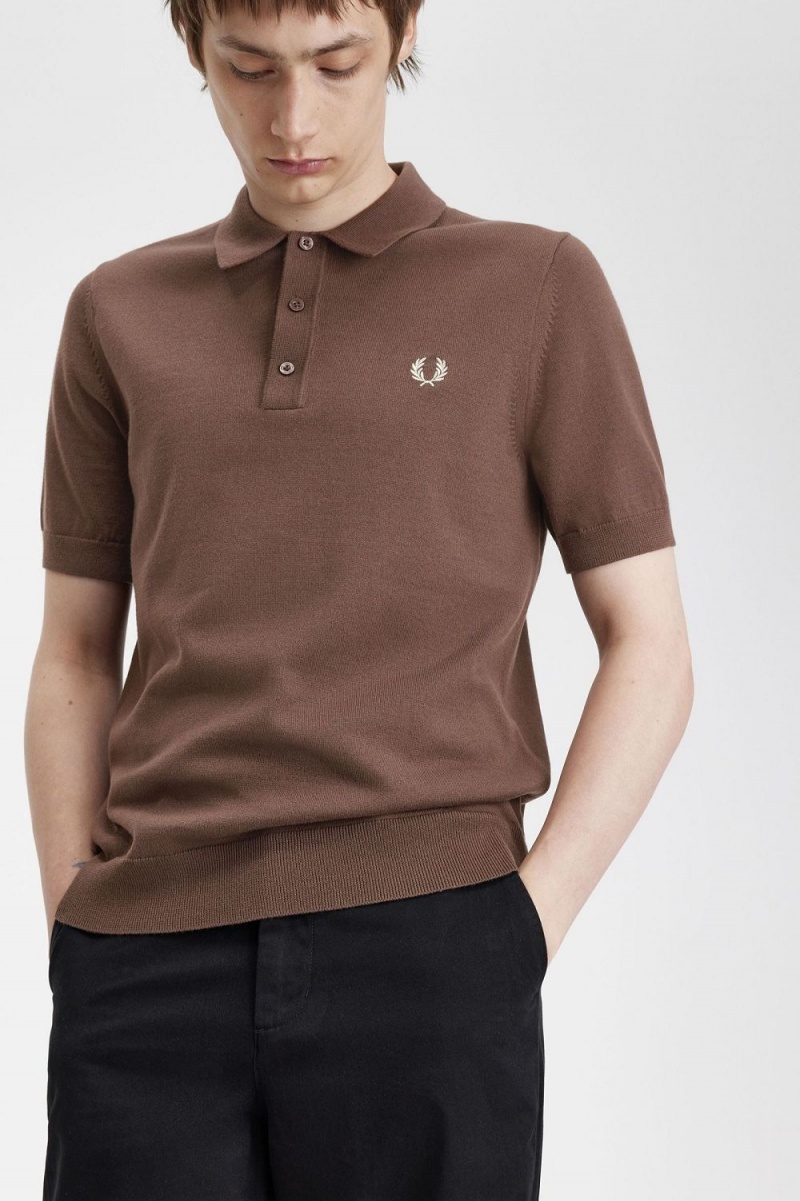 Fred Perry Classic Knitted Men's Shirt Dark Red | HITPY7629